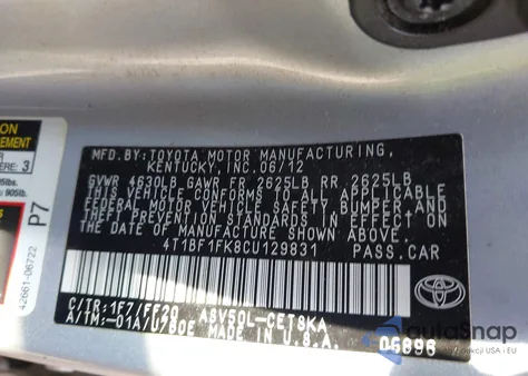 2012 Toyota Camry Se from USA, damaged, VIN 4T1BF1FK8CU129831